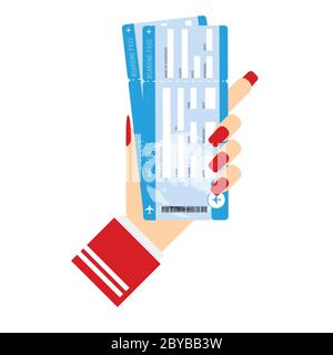 air ticket in woman hand vector illustration Stock Vector