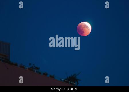 Total lunar eclipse on July 27 2018 seen from Zadar in Croatia Stock Photo