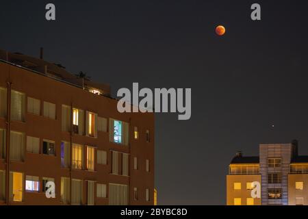 Total lunar eclipse on July 27 2018 seen from Zadar in Croatia Stock Photo