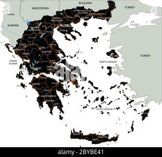 High detailed Greece road map with labeling. Stock Vector