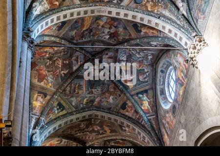 Arezzo Duomo San Donato Interior frescoed ceiling Stock Photo