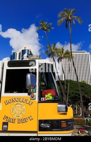 Fire Department Truck, Aloha Tower, Honolulu, Oahu Island, Hawaii, USA ...