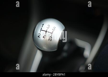 Close up of gear shift knob inside car Stock Photo