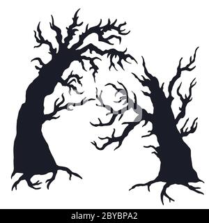 Set of vector silhouette spooky halloween trees Stock Vector