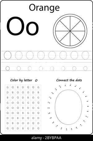 letter O. Alphabet letter. Worksheet. Task for kids. learning letters Stock Vector