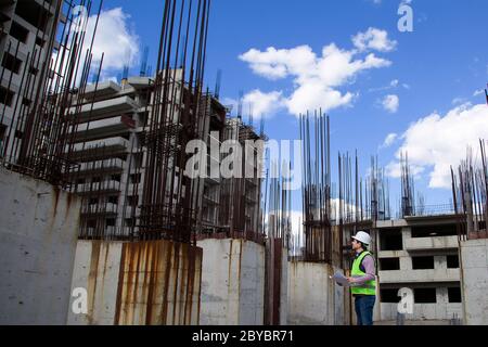 Technician, Engineer, Checking process on Plan Stock Photo
