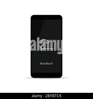 best beach icon on cellphone illustration in black color Stock Vector