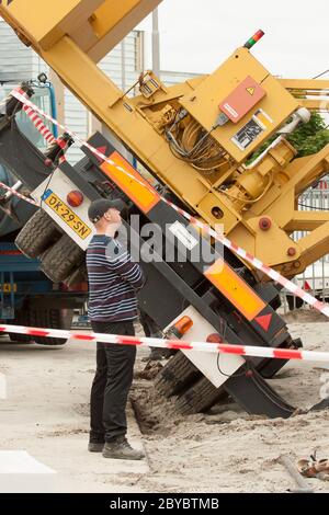 Collapsed mobile tower crane (Holland) Stock Photo