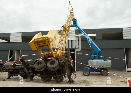 Collapsed mobile tower crane (Holland) Stock Photo