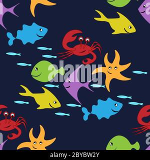 seamless pattern under water colored children s fish Stock Vector