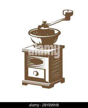 Coffee grinder isolated on white background. Coffee retro vector illustration Stock Vector