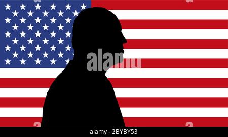 Joe Biden silhouette portrait on the US flag, vector illustration Stock Vector