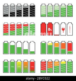 battery icon set vector on the white background Stock Vector
