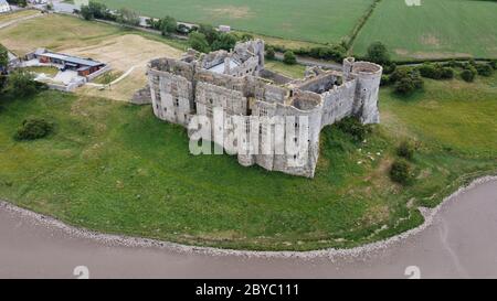 Aerial View of Carew Castle Stock Photo