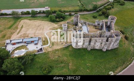 Aerial View of Carew Castle Stock Photo