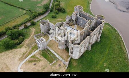 Aerial View of Carew Castle Stock Photo