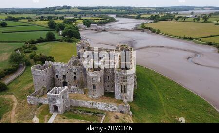 Aerial View of Carew Castle Stock Photo