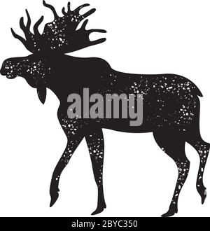 Bull moose. Flat vector illustration. Simple silhouettes, dots texture. Isolated on white Stock Vector