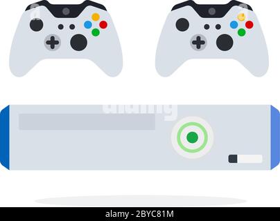 Game console with controllers vector icon flat isolated Stock Vector