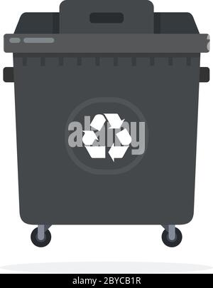 Large black trash can on wheels flat isolated Stock Vector