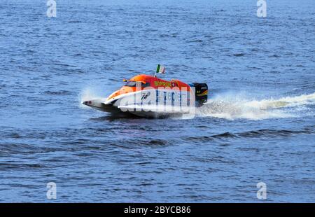 Bolide on water on line on Neva at Formula 1 Powe Stock Photo