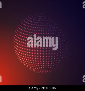 Abstract 3D illuminated halftone sphere, glowing particles. Hi-t Stock Vector