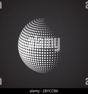 Halftone sphere. Isolated abstract earth logo white color on bla Stock Vector