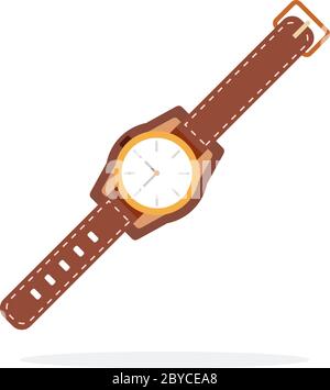 Wristwatch with leather strap vector flat isolated Stock Vector