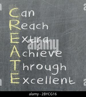 Create meaning written on blackboard Stock Photo
