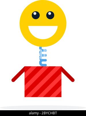 Toy head on a spring jumping out of the box flat isolated Stock Vector