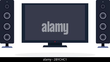 LCD panel and speaker system flat isolated Stock Vector