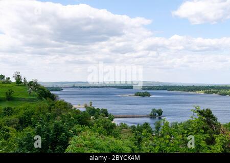 Dnieper river in spring afternoon, beautiful spring landscape, Ukraine Stock Photo