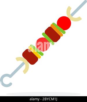 Pieces of meat and vegetables on skewer vector flat isolated Stock Vector
