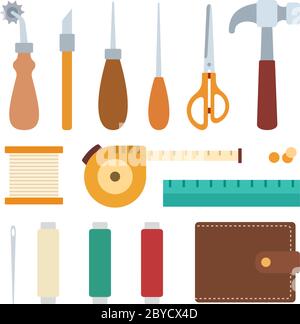 Tanner tool kit set vector icon flat isolated Stock Vector