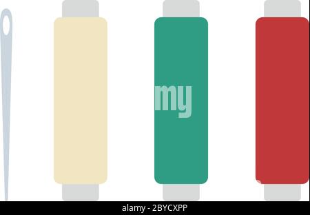 Three coils with thread and needle for sewing flat isolated Stock Vector