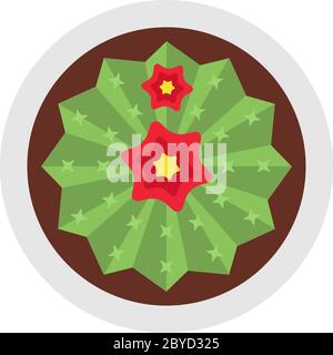 Blooming cactus with two flowers flat isolated Stock Vector