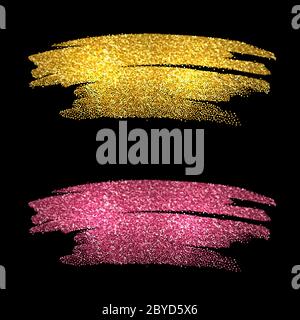 Gold and rose sparkles on black background. Golden glitter Stock Vector