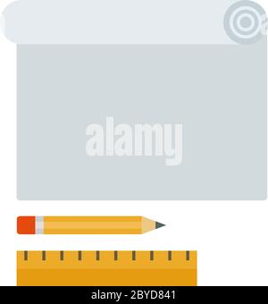 Paper roll with a pencil and ruler vector icon flat isolated Stock Vector