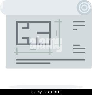 Construction plan on roll paper flat isolated Stock Vector