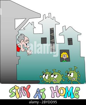 Cartoon people staying at home to be safe from corona virus vector illustration Stock Vector