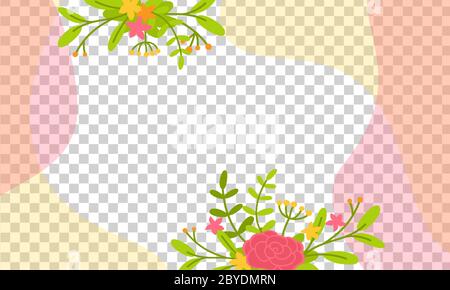 Transparent bright banner with floral elements. Trendy creative empty background. Floral frame design, botanical abstract composition. Space for text, card, poster or flyer. Vector illustration Stock Vector