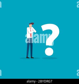 businessman and question mark vector illustration. Business dilemma, decision, challenge and solution vision concept. Stock Vector