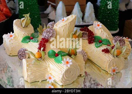 yule log cake for the christmas special Stock Photo