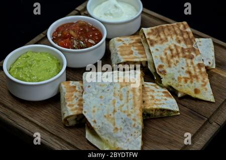 mexican traditional food speciality chicken quesadilla sandwich Stock Photo
