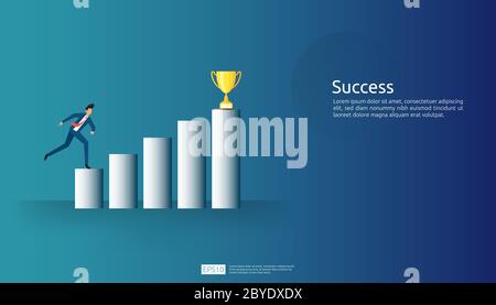 business success illustration concept with arrow up graphic and businessman character for financial, vision vector background. Return on investment Stock Vector