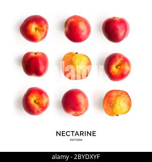 Seamless pattern with nectarine. Tropical abstract background. Nectarine on the white background. Stock Photo