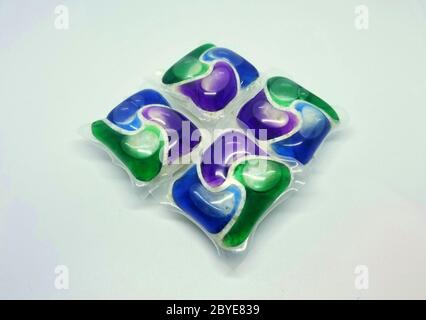 Dish detergent pods on a white isolated background Stock Photo
