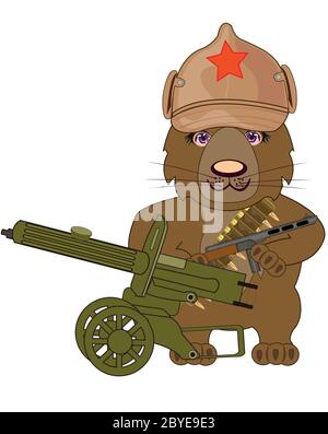 Russian bear revolutionary with machine gun cartoon Stock Vector