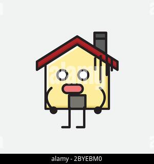 An illustration of Cute House Mascot Vector Character in Flat Design Style Stock Vector
