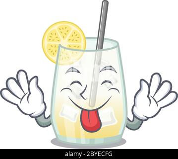 Funny tom collins cocktail cartoon design with tongue out face Stock Vector